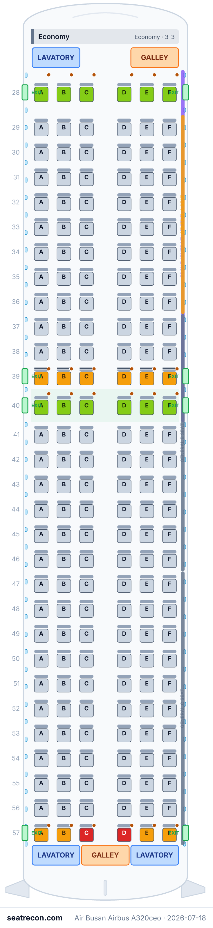 Air Busan Airbus A320ceo seat map diagram — Economy (180 seats)