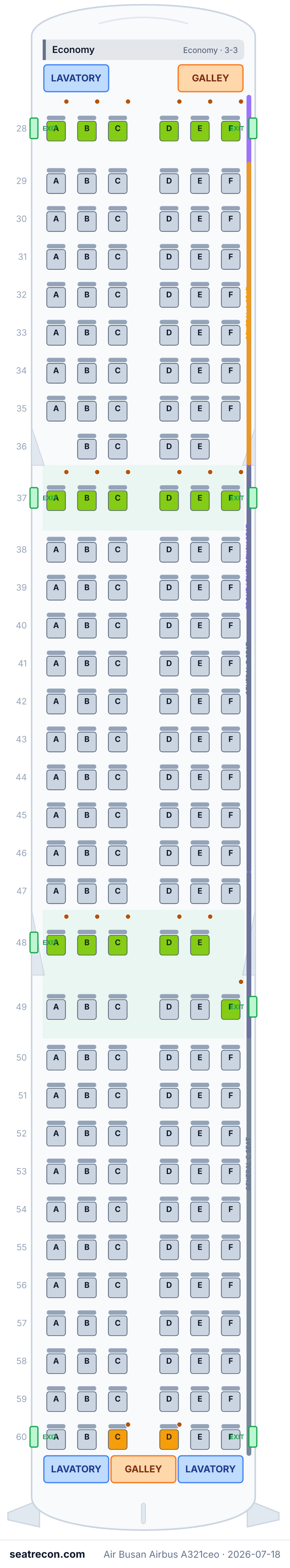 Air Busan Airbus A321ceo seat map diagram — Economy (195 seats)