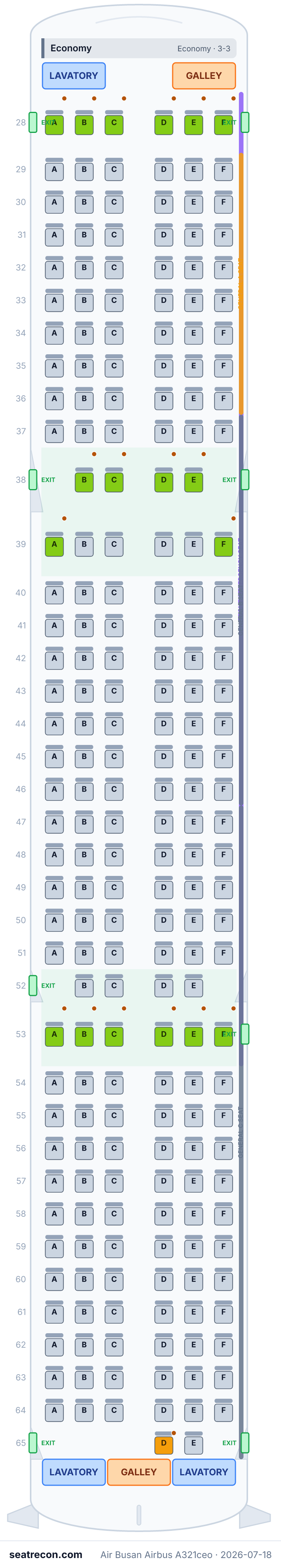 Air Busan Airbus A321ceo seat map diagram — Economy (220 seats)