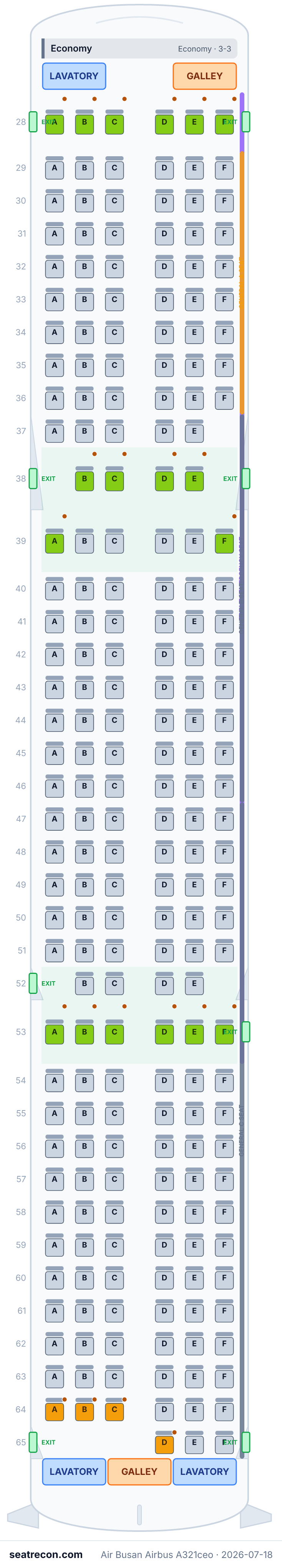 Air Busan Airbus A321ceo seat map diagram — Economy (220 seats)