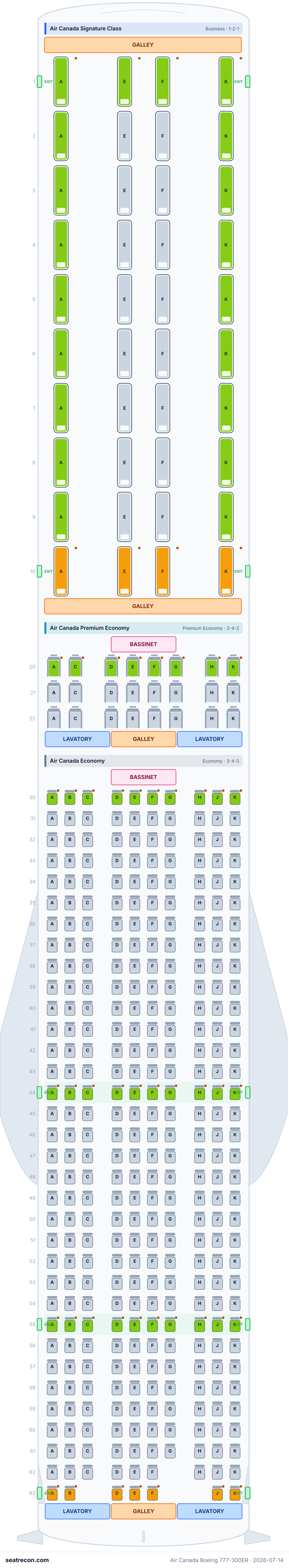 Air Canada Boeing 777-300ER seat map diagram — Air Canada Signature Class, Air Canada Premium Economy, Air Canada Economy (400 seats)