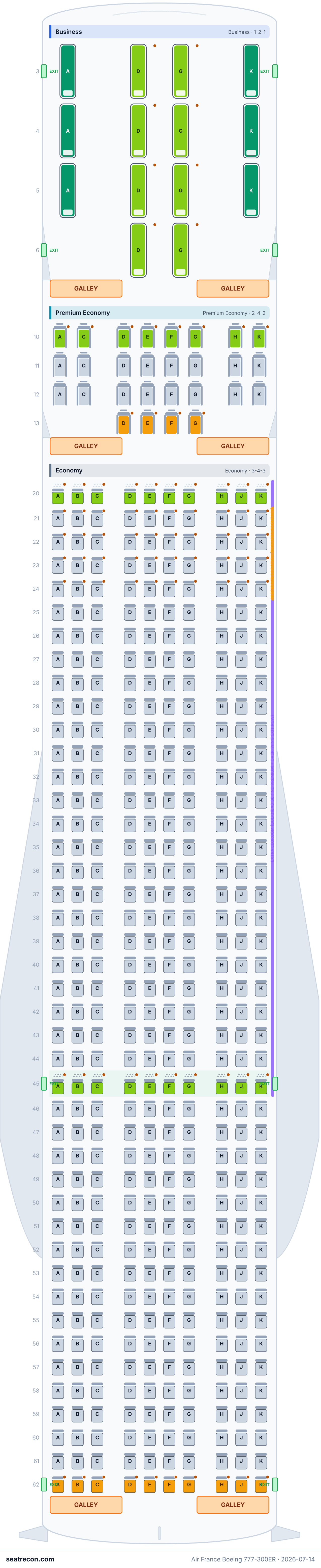 Air France Boeing 777-300ER seat map diagram — Business, Premium Economy, Economy (472 seats)