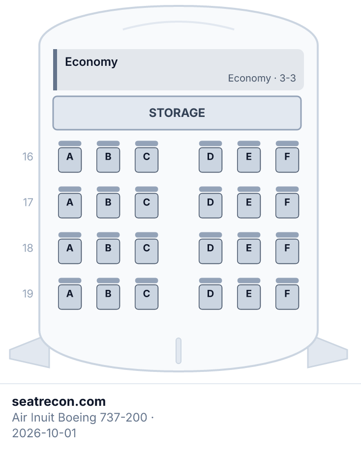 Air Inuit Boeing 737-200 seat map diagram — Economy (24 seats)