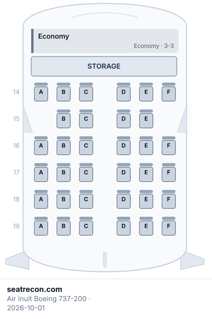 Air Inuit Boeing 737-200 seat map diagram — Economy (34 seats)