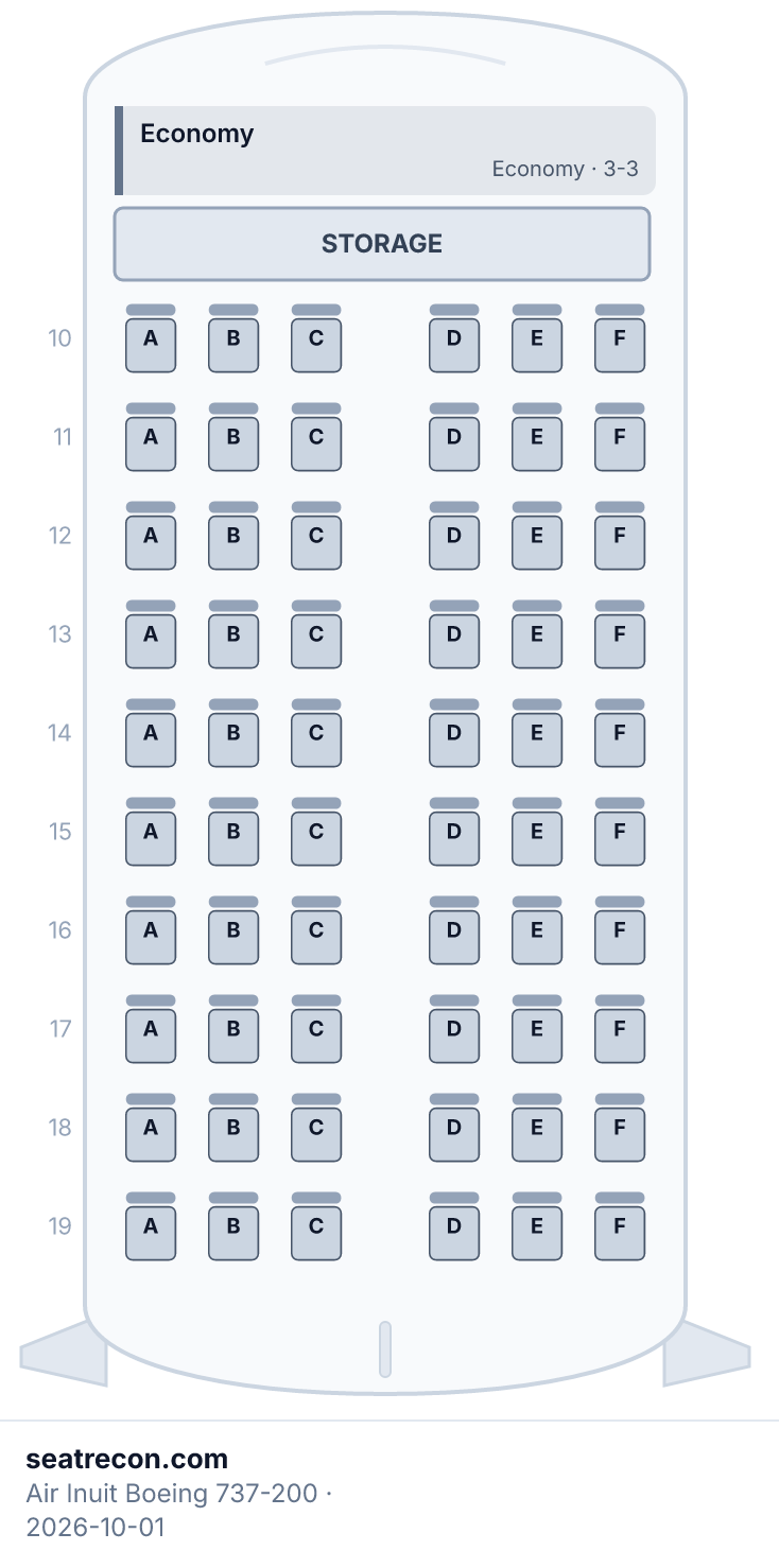 Air Inuit Boeing 737-200 seat map diagram — Economy (60 seats)