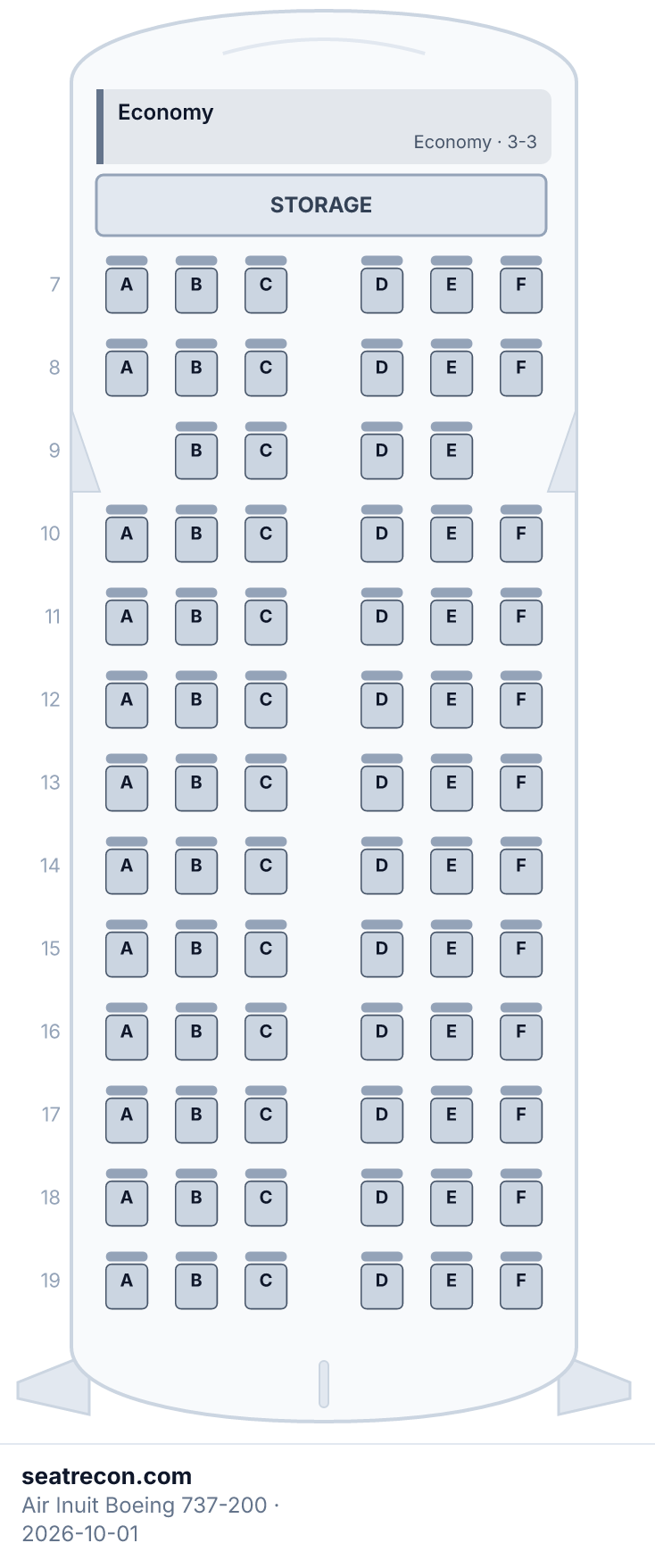 Air Inuit Boeing 737-200 seat map diagram — Economy (76 seats)