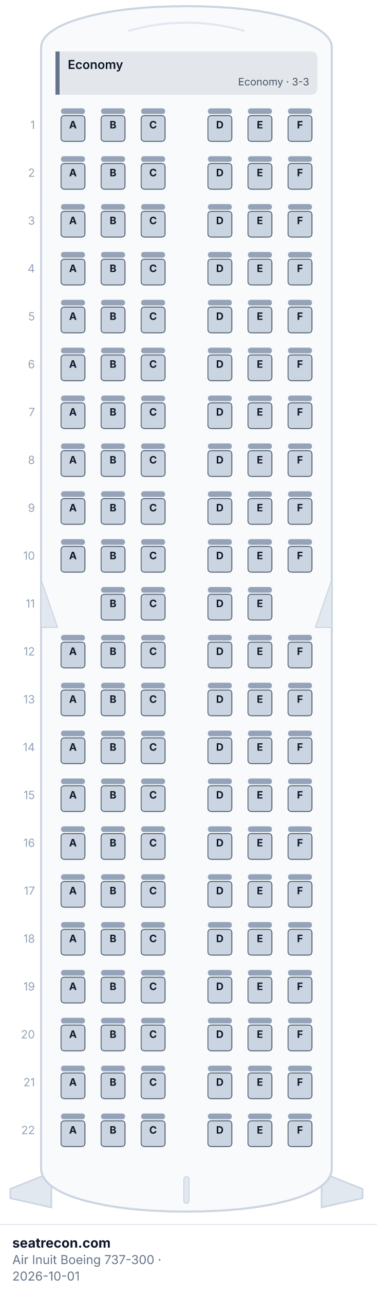 Air Inuit Boeing 737-300 seat map diagram — Economy (130 seats)