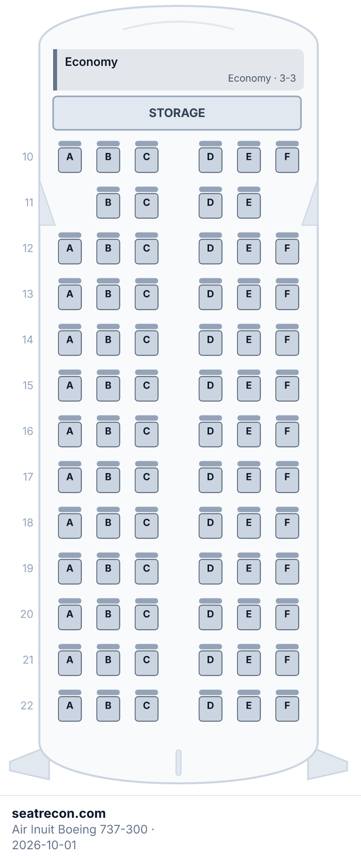 Air Inuit Boeing 737-300 seat map diagram — Economy (76 seats)