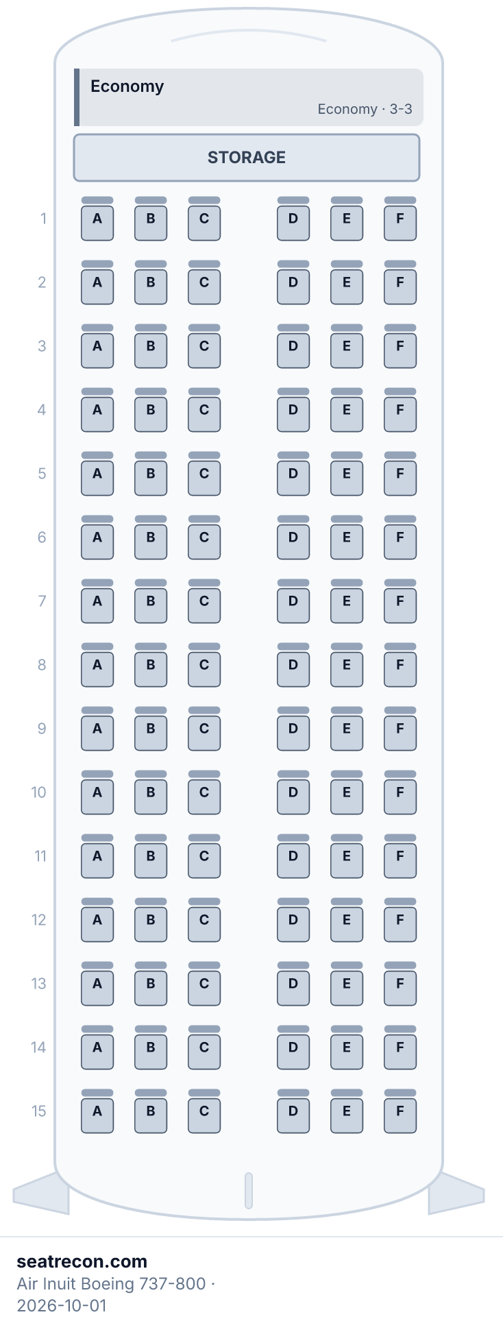 Air Inuit Boeing 737-800 seat map diagram — Economy (90 seats)