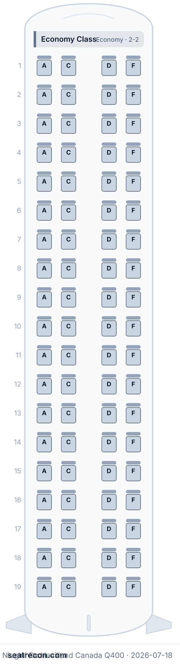 Air Niugini De Havilland Canada Q400 seat map diagram — Economy Class (76 seats)