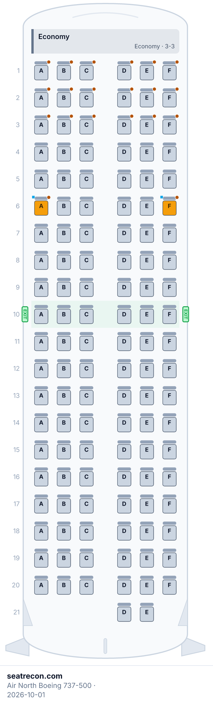 Air North Boeing 737-500 seat map diagram — Economy (122 seats)