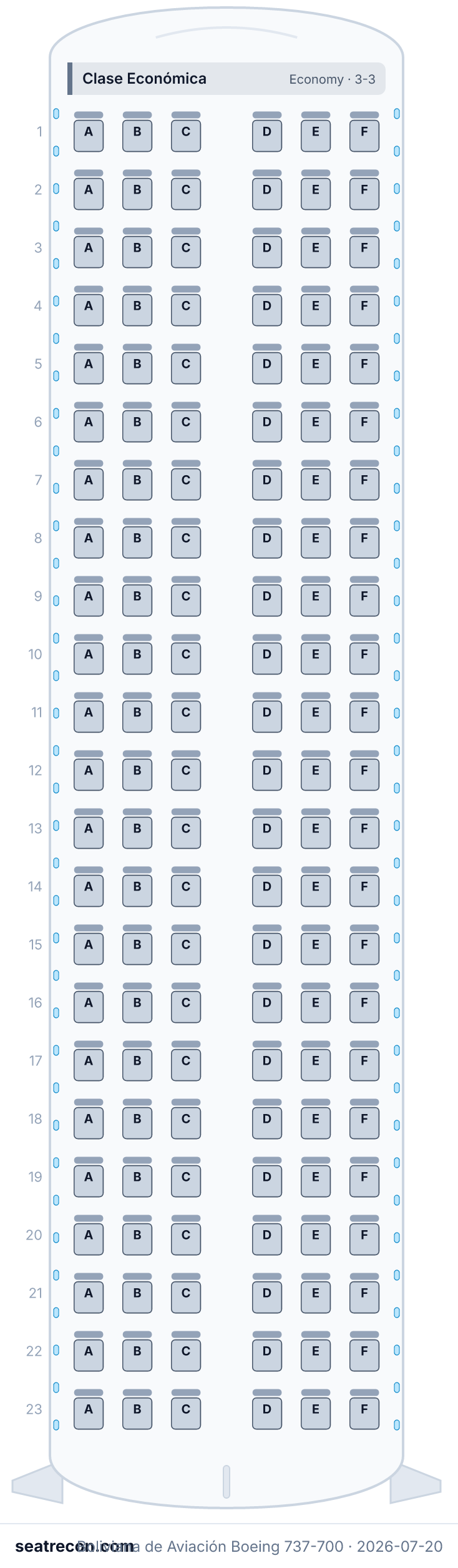 Boliviana de Aviación Boeing 737-700 seat map (138Y)