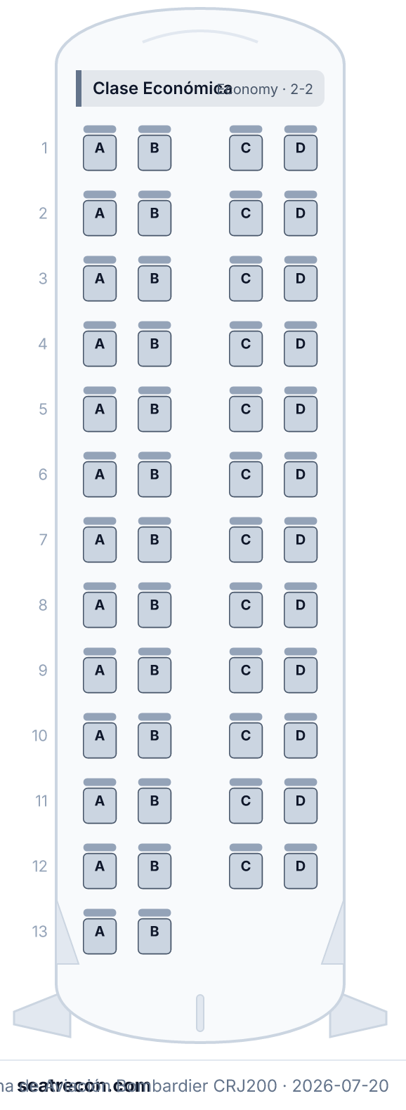 Boliviana de Aviación Bombardier CRJ200 seat map (50Y)