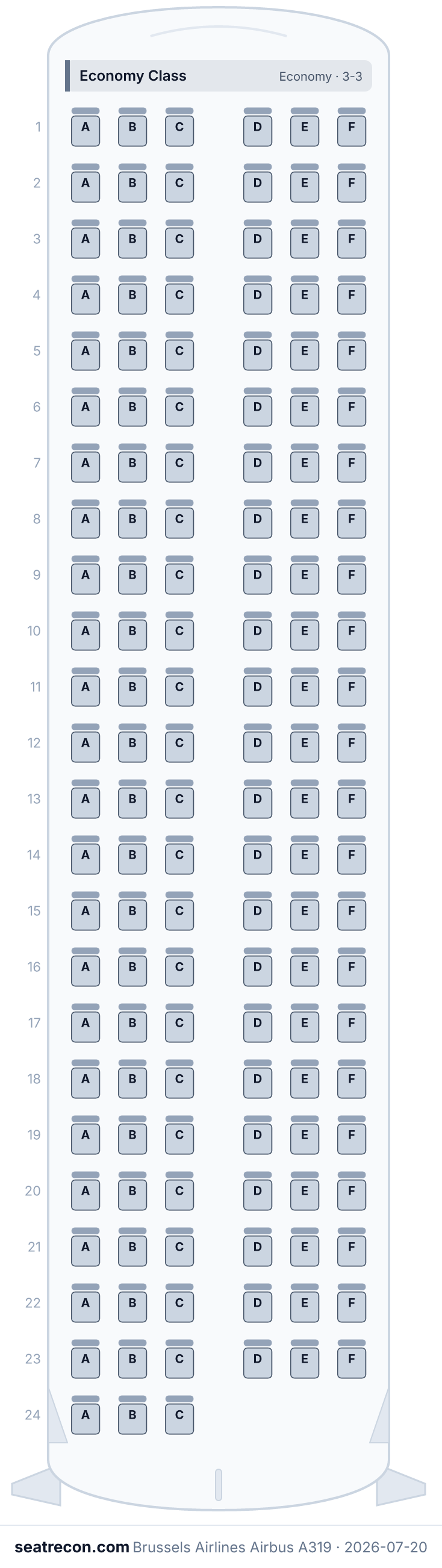 Brussels Airlines Airbus A319 seat map (141Y)