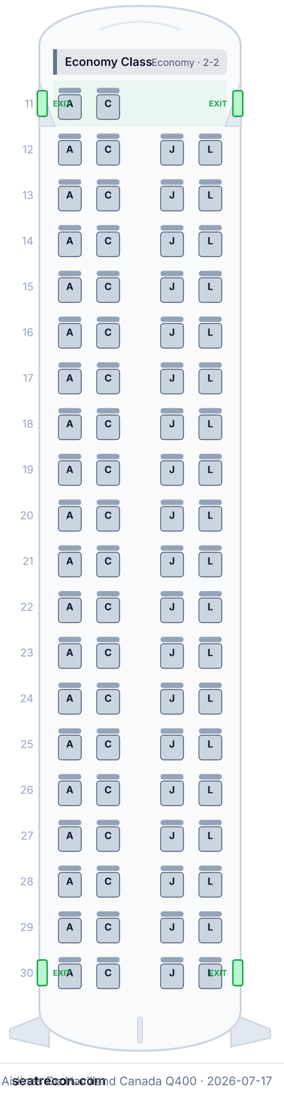 Ethiopian Airlines De Havilland Canada Q400 seat map diagram — Economy Class (78 seats)