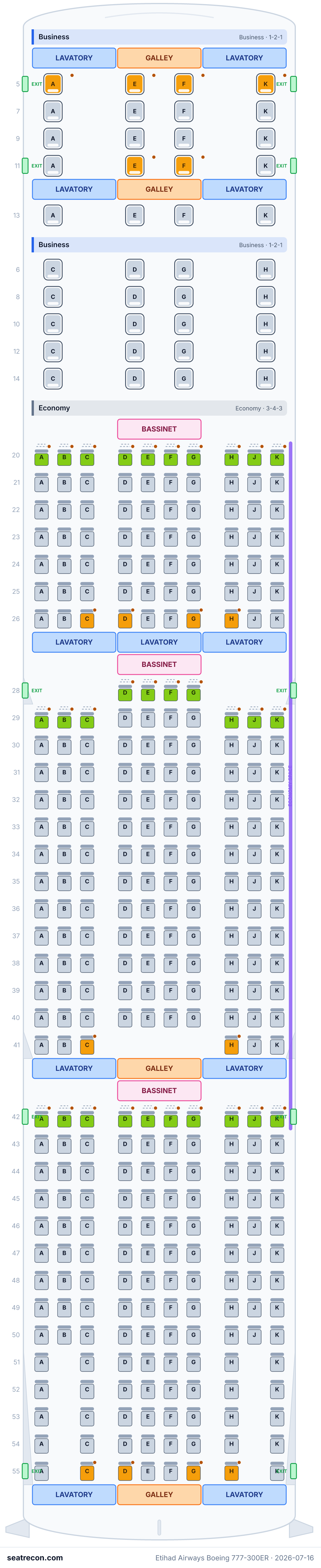 Etihad Airways Boeing 777-300ER seat map diagram — Business, Economy (370 seats)