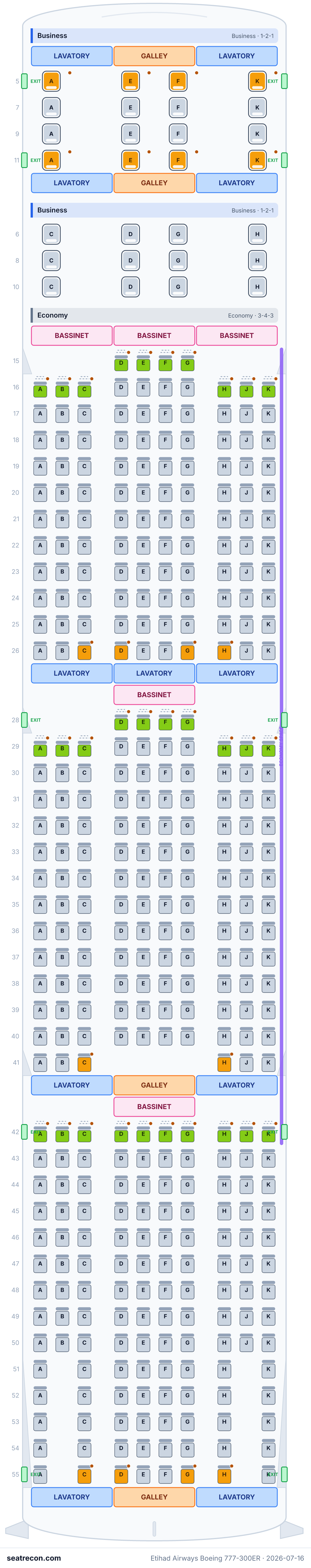 Etihad Airways Boeing 777-300ER seat map diagram — Business, Economy (402 seats)