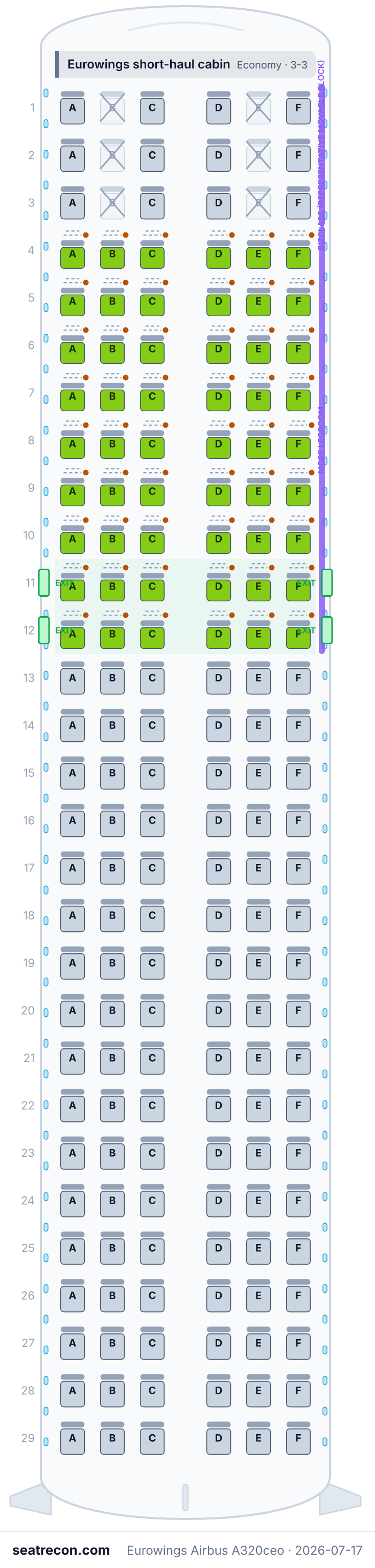 Eurowings Airbus A320ceo seat map diagram — Eurowings short-haul cabin (174 seats)