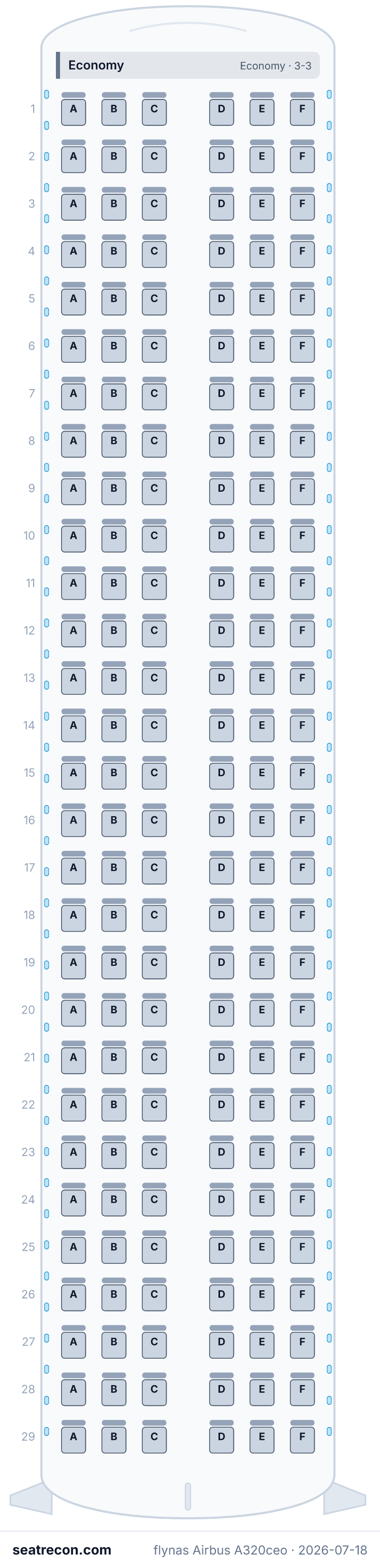 flynas Airbus A320ceo seat map diagram — Economy (174 seats)