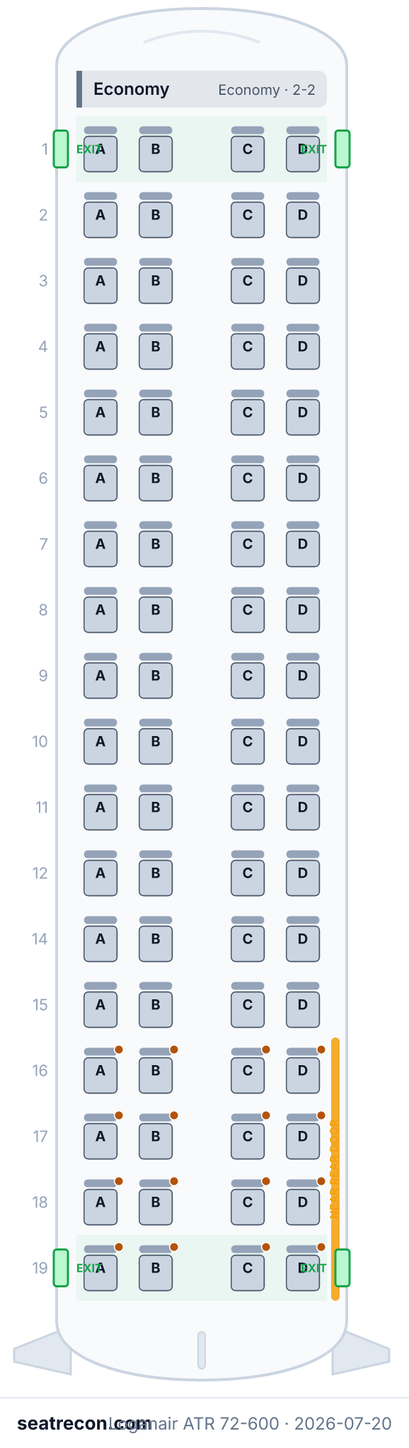 Loganair ATR 72-600 seat map (72Y)