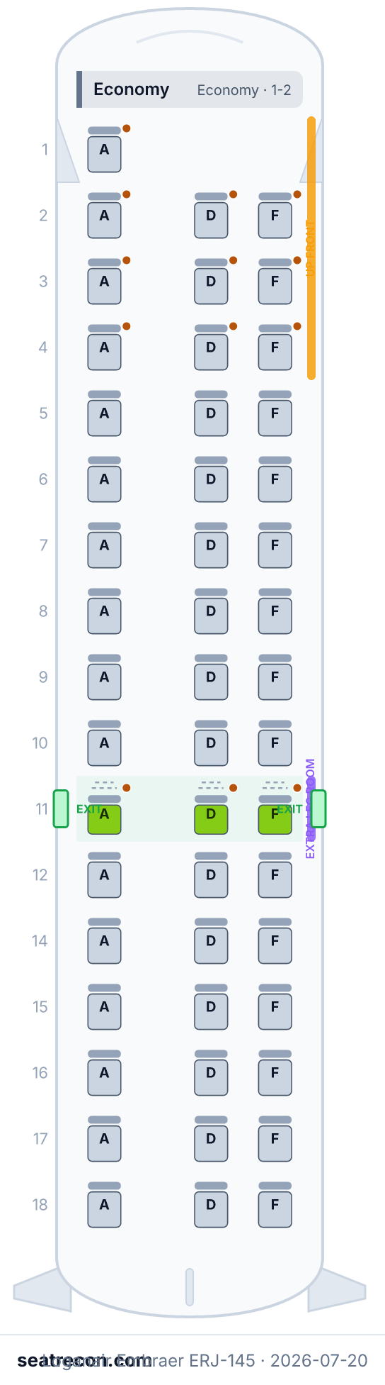 Loganair Embraer ERJ-145 seat map (3N/46Y)