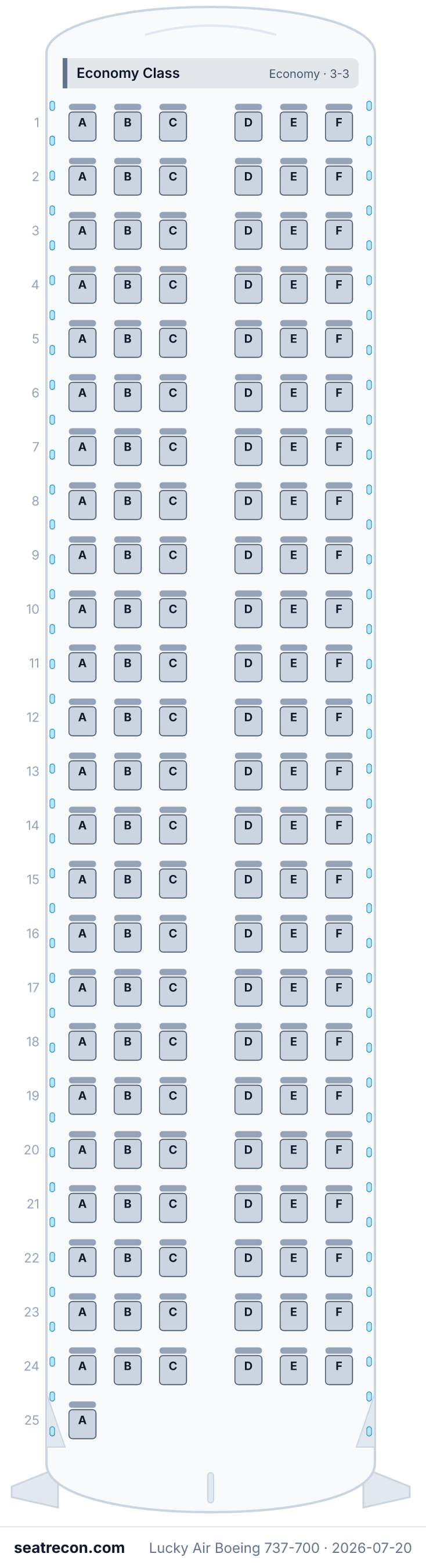 Lucky Air Boeing 737-700 seat map (145Y)