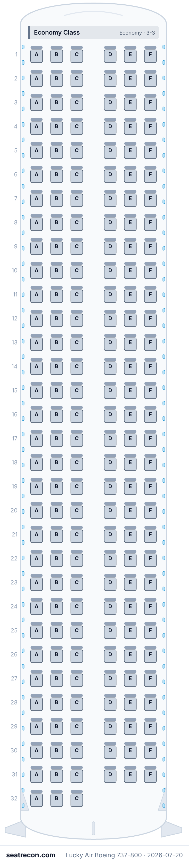 Lucky Air Boeing 737-800 seat map (189Y)