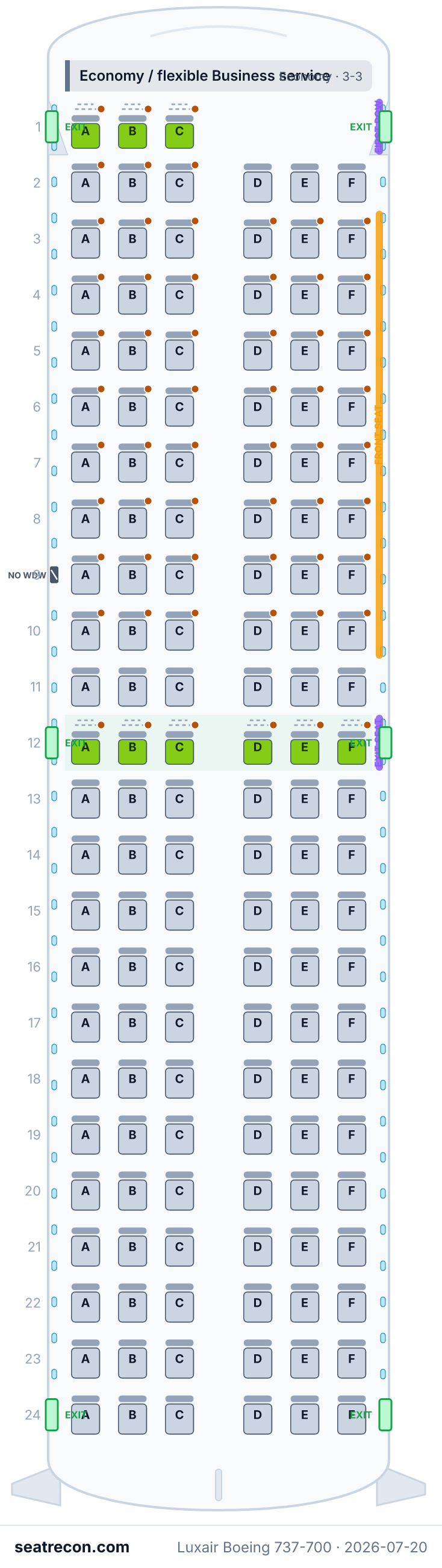 Mapa de asientos del Boeing 737-700 de Luxair (9N/132Y)