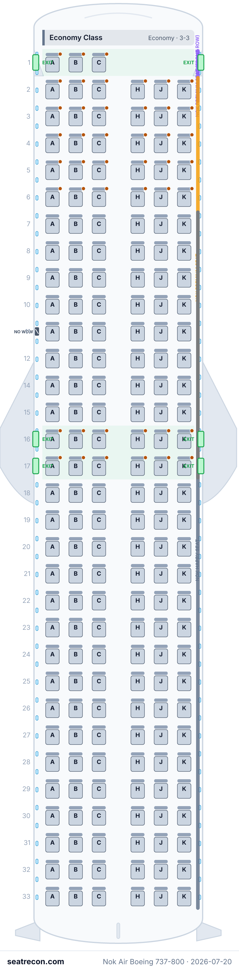Nok Air Boeing 737-800 seat map (189Y)
