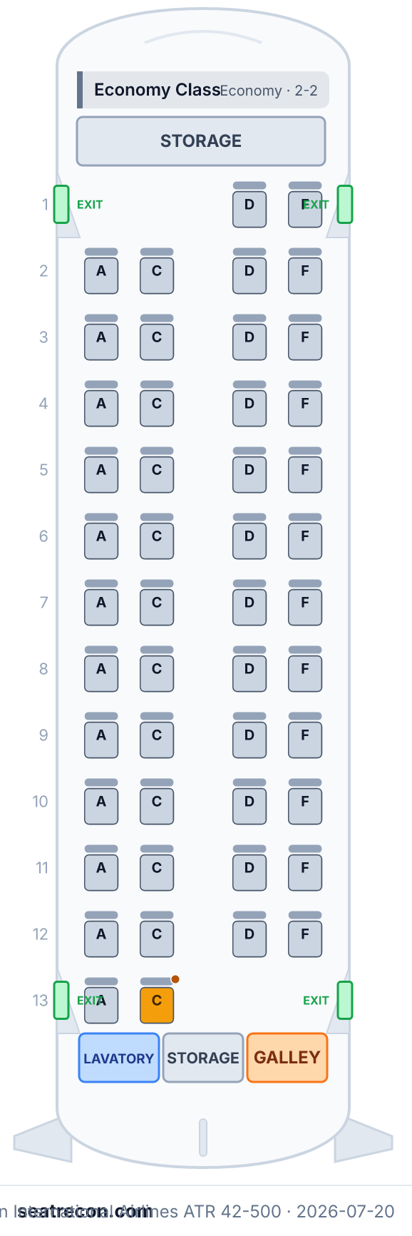Pakistan International Airlines ATR 42-500 seat map (48Y)