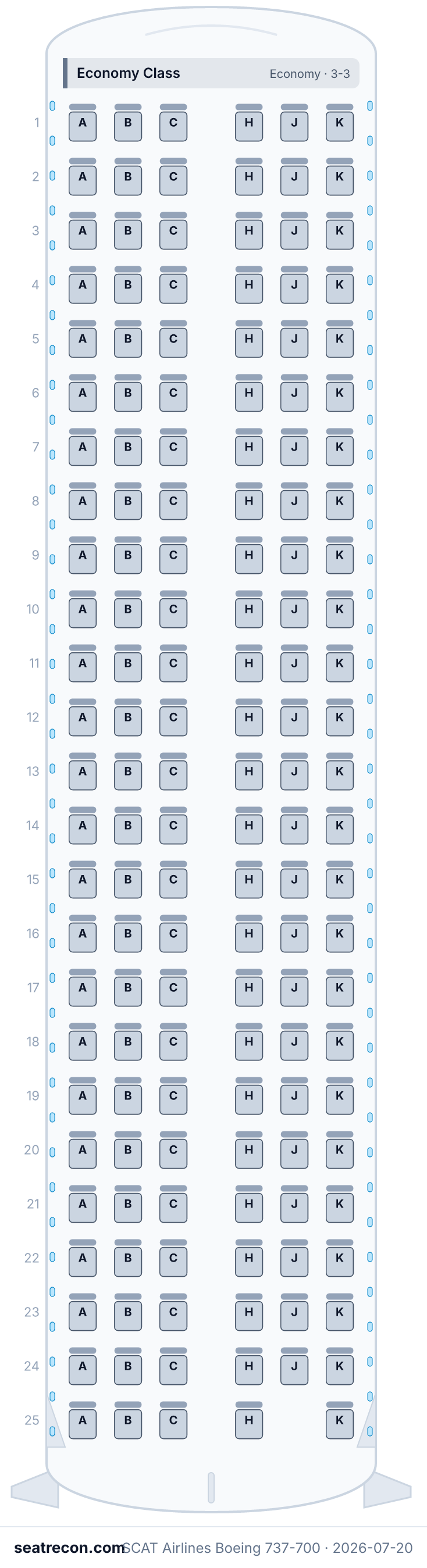 SCAT Airlines Boeing 737-700 seat map (149Y)