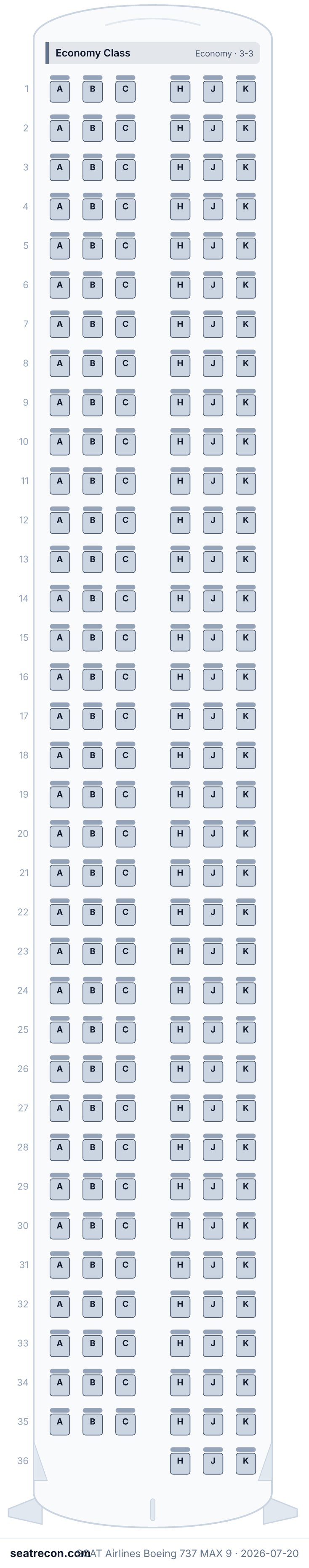 SCAT Airlines Boeing 737 MAX 9 seat map (213Y)