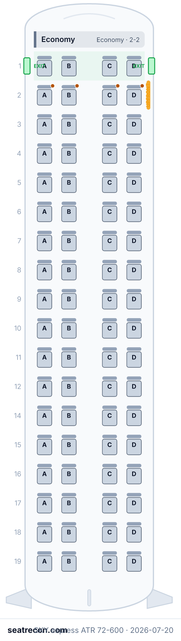 SKY express ATR 72-600 seat map (72Y)