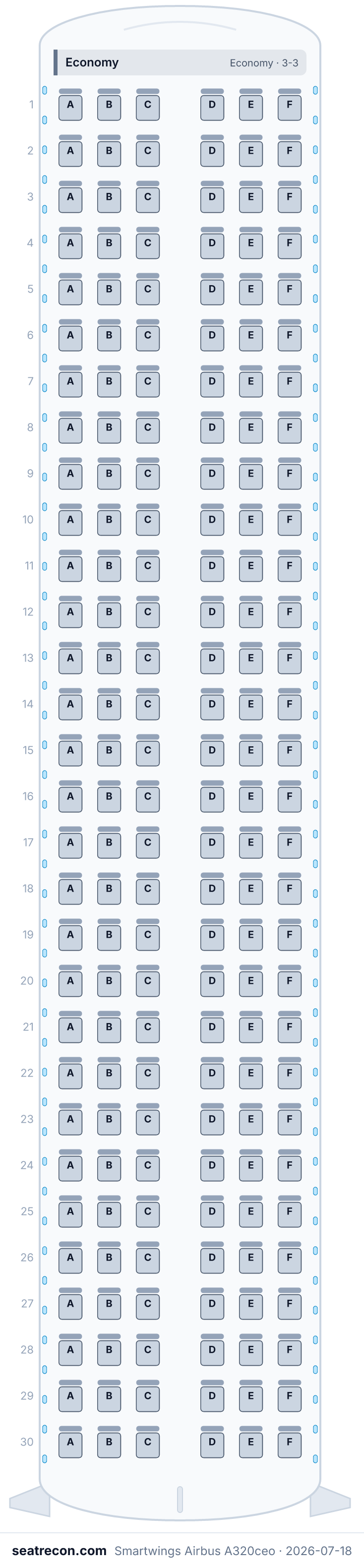 Smartwings Airbus A320ceo seat map diagram — Economy (180 seats)