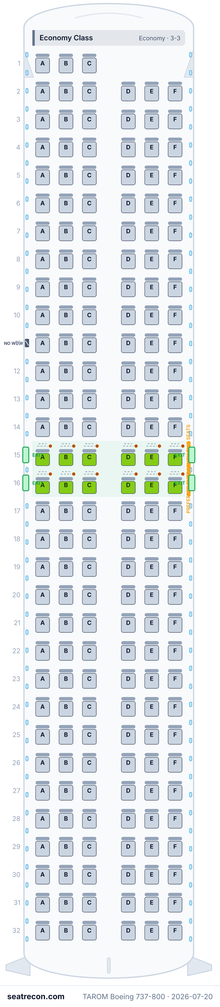 TAROM Boeing 737-800 — mapa de assentos (12N/177Y)