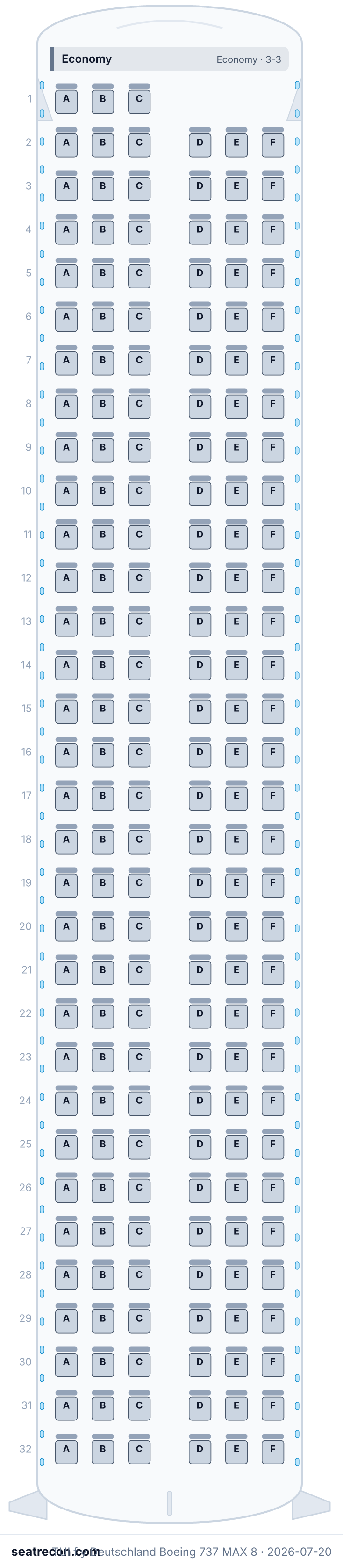 TUI fly Deutschland Boeing 737 MAX 8 seat map (189Y)