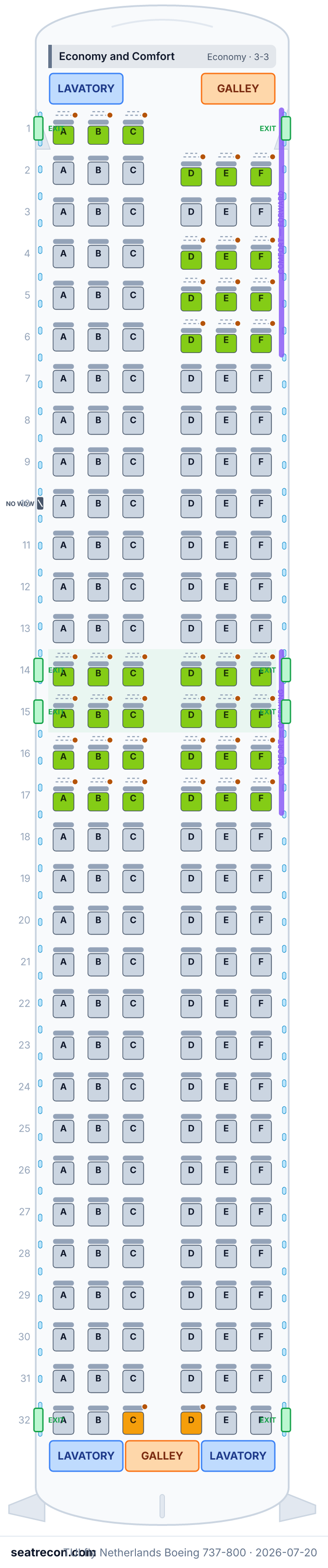 TUI fly Netherlands Boeing 737-800 seat map (39N/150Y)