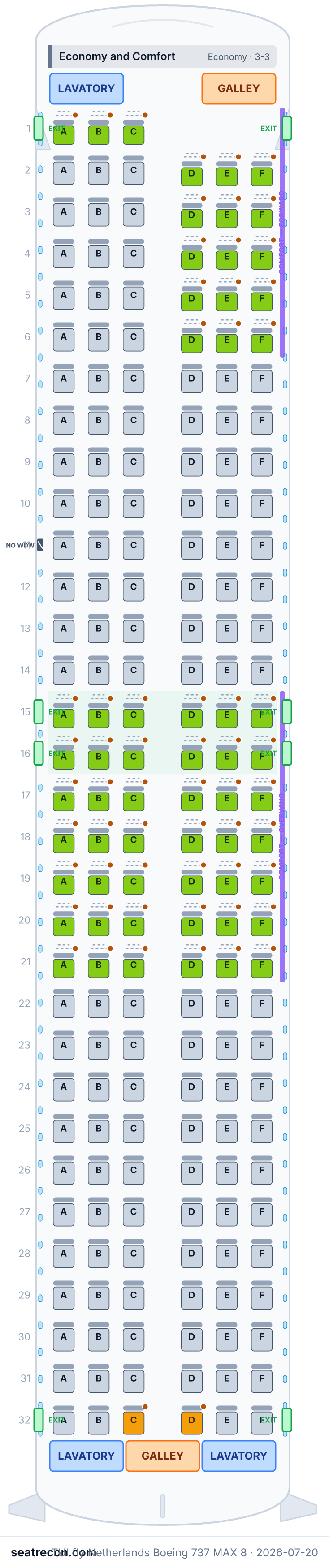 TUI fly Netherlands Boeing 737 MAX 8 seat map (60N/129Y)