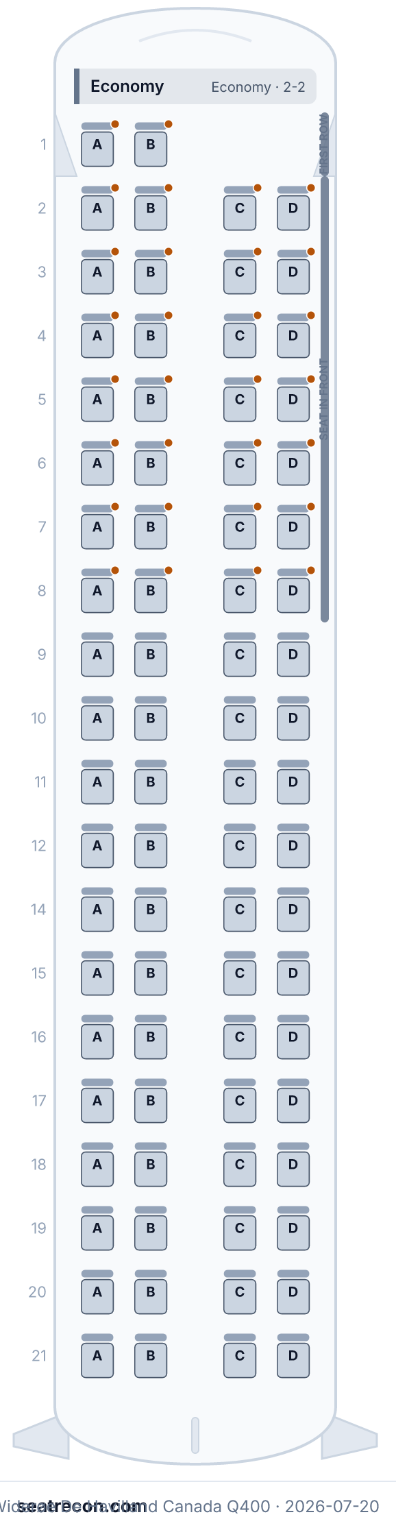 Widerøe De Havilland Canada Q400 seat map (78Y)