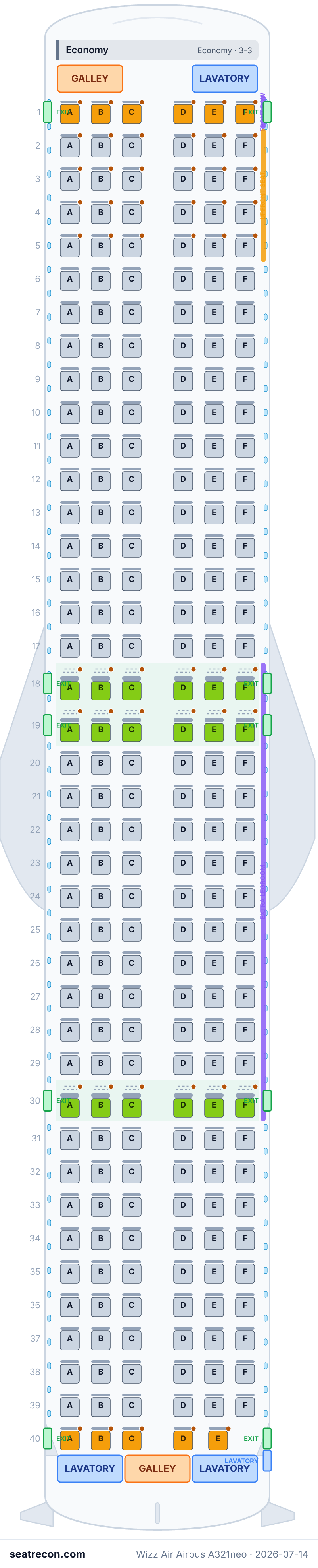 Wizz Air Airbus A321neo seat map diagram — Economy (239 seats)